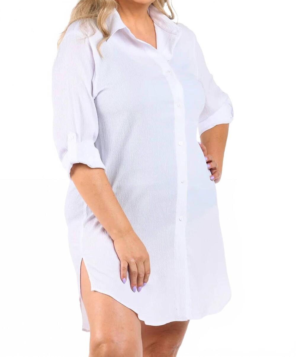 NEW MAXINE OF HOLLYWOOD woven covers button down tunic - plus in white